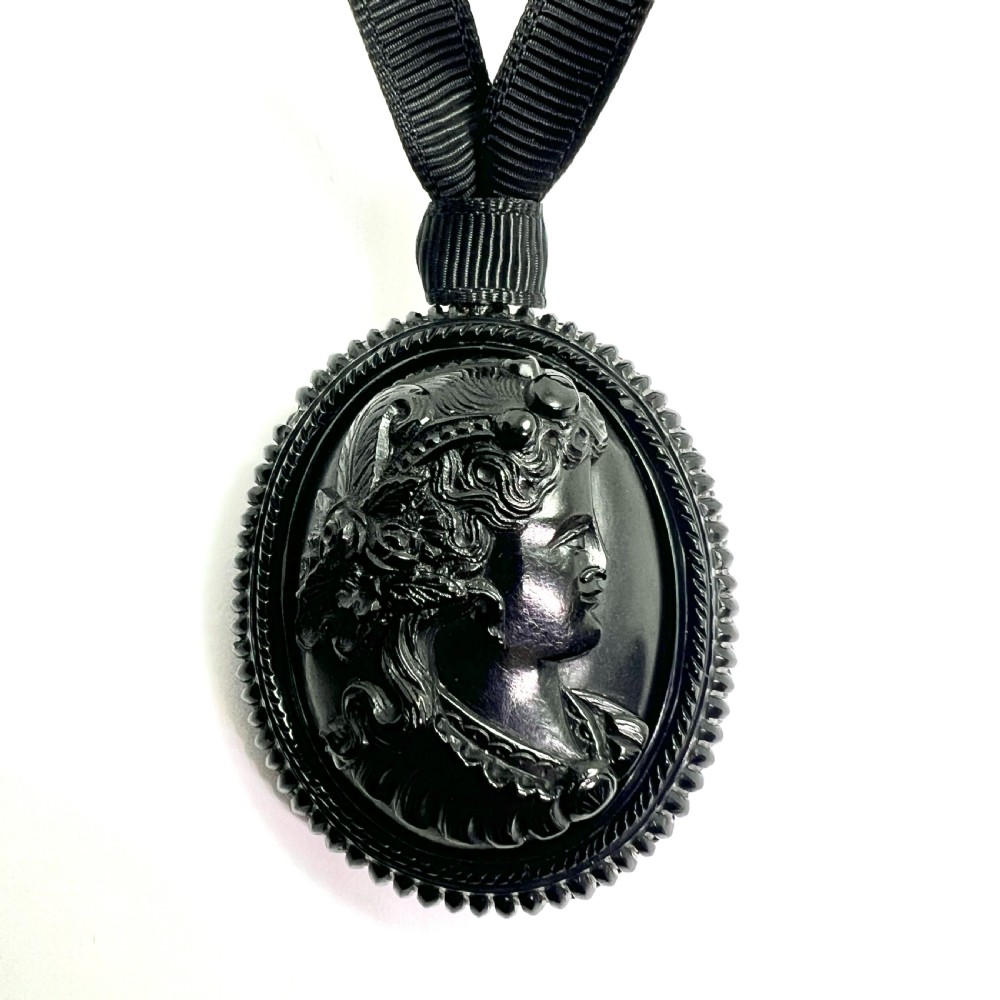 Large Victorian Whitby Jet Double Sided Cameo Pendant