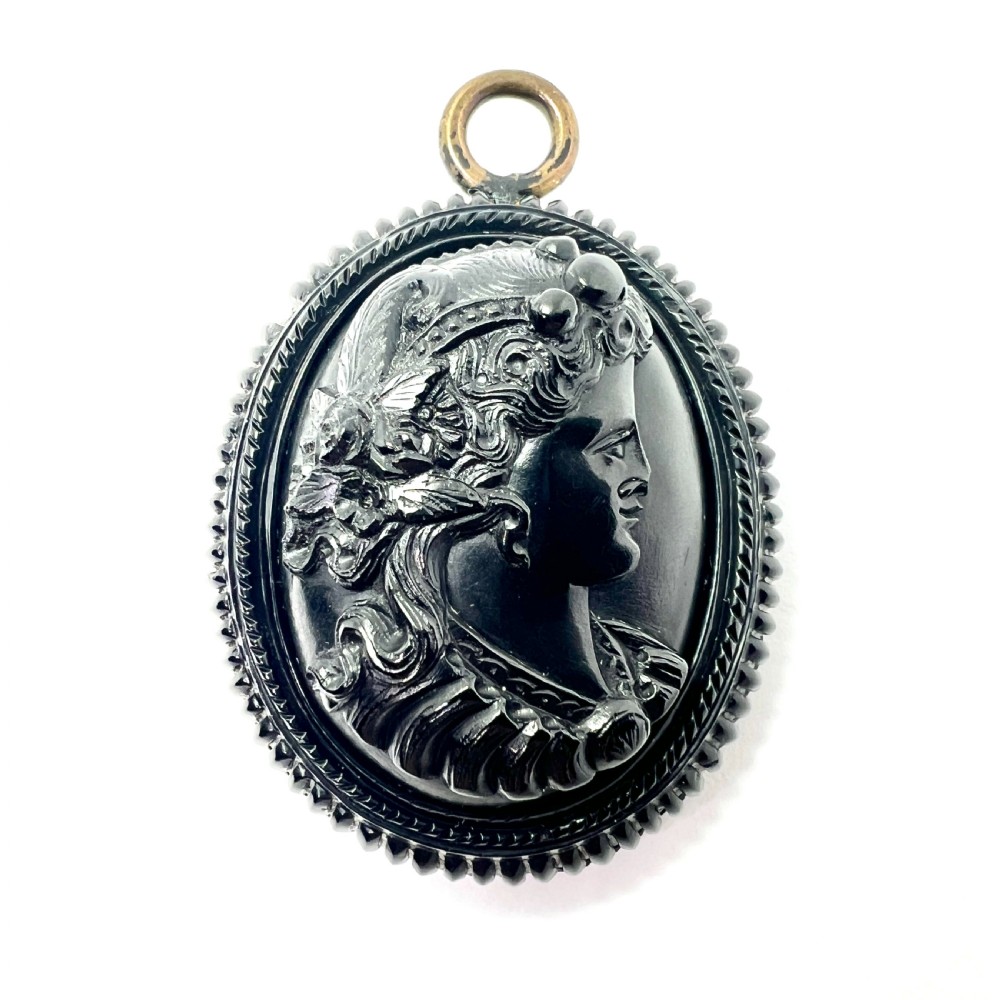 Large Victorian Whitby Jet Double Sided Cameo Pendant View III
