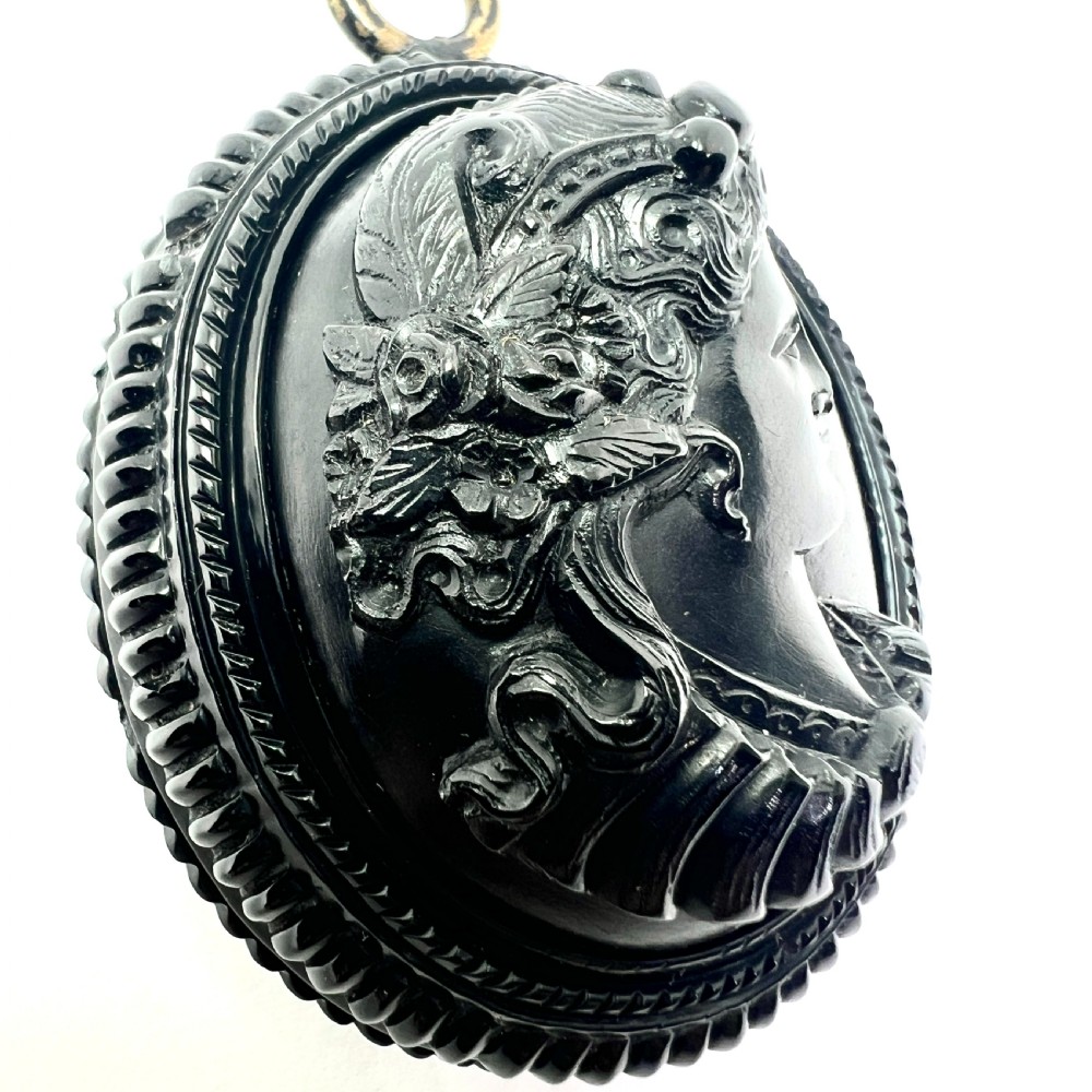 Large Victorian Whitby Jet Double Sided Cameo Pendant View IV