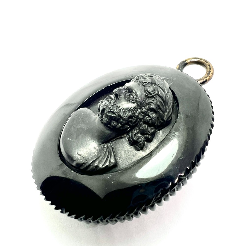 Large Victorian Whitby Jet Double Sided Cameo Pendant View VII