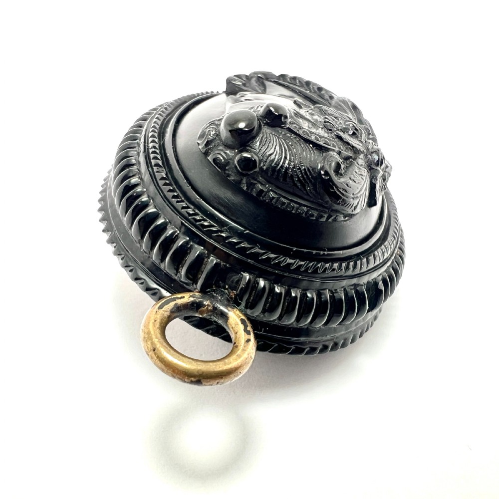 Large Victorian Whitby Jet Double Sided Cameo Pendant View VIII