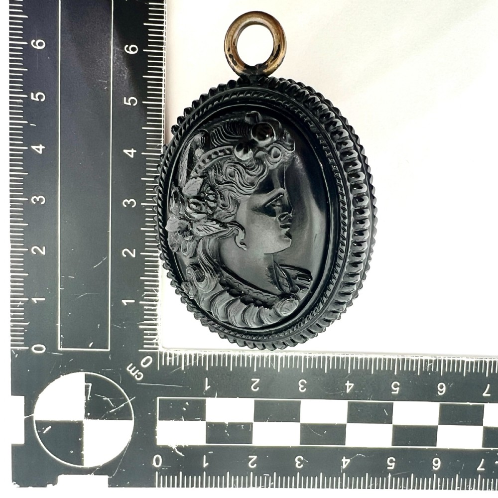 Large Victorian Whitby Jet Double Sided Cameo Pendant View IX