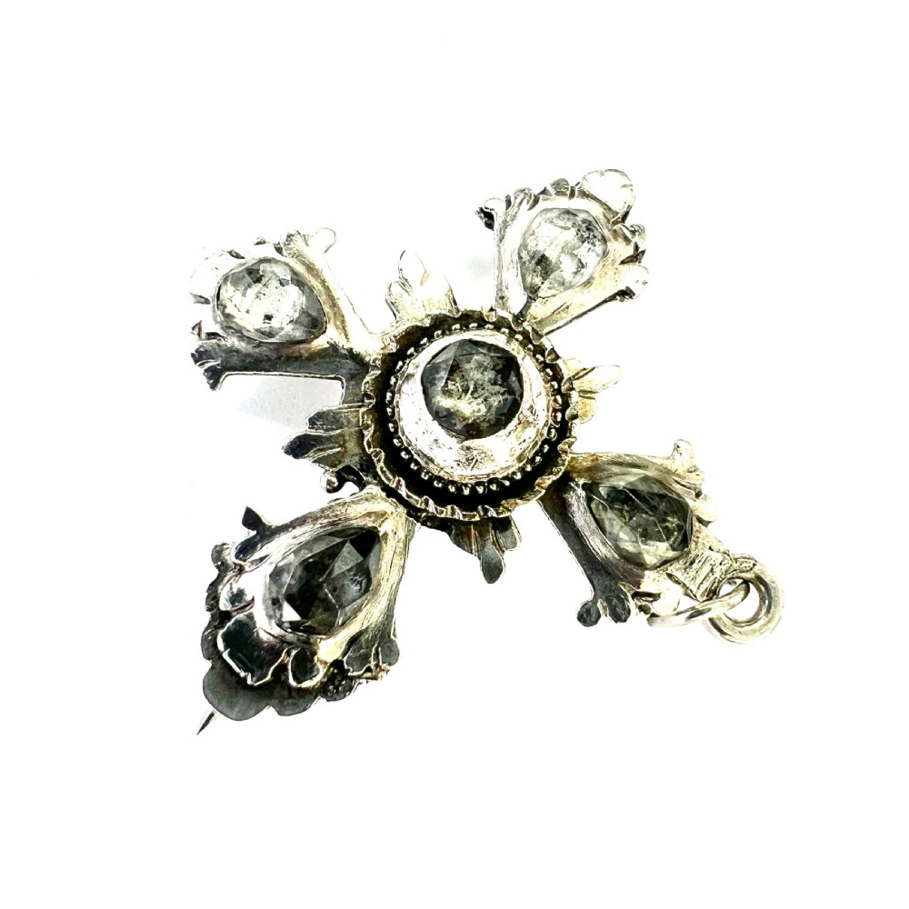 Georgian Silver Rose-Cut Rock Crystal Square Cross Pendant/Brooch View II