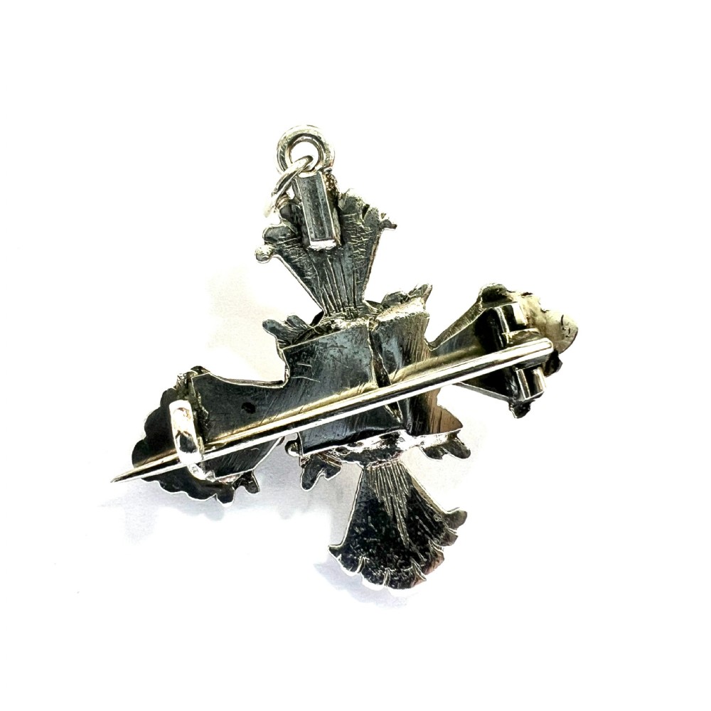Georgian Silver Rose-Cut Rock Crystal Square Cross Pendant/Brooch View IV