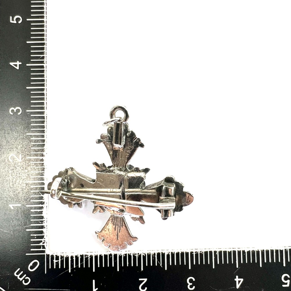 Georgian Silver Rose-Cut Rock Crystal Square Cross Pendant/Brooch View VI
