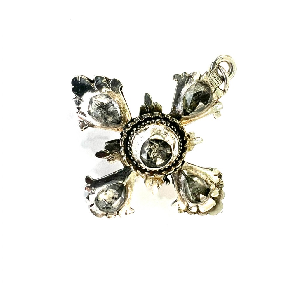 Georgian Silver Rose-Cut Rock Crystal Square Cross Pendant/Brooch View VII