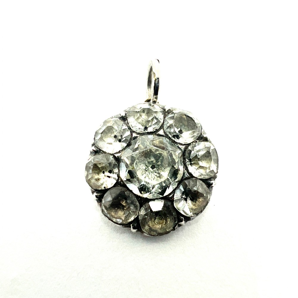 Georgian Silver Black Dot Cushion Cut Paste Pendant View II