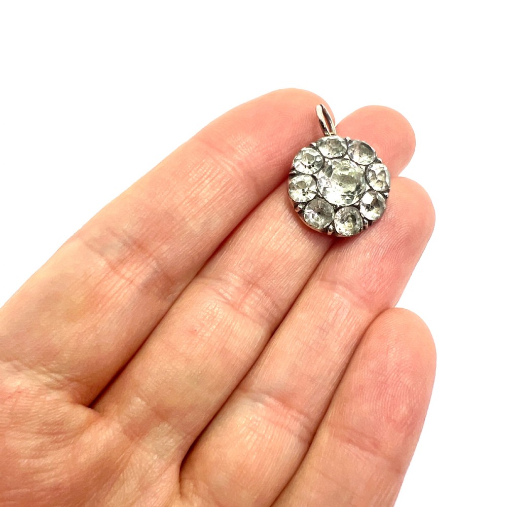 Georgian Silver Black Dot Cushion Cut Paste Pendant View V