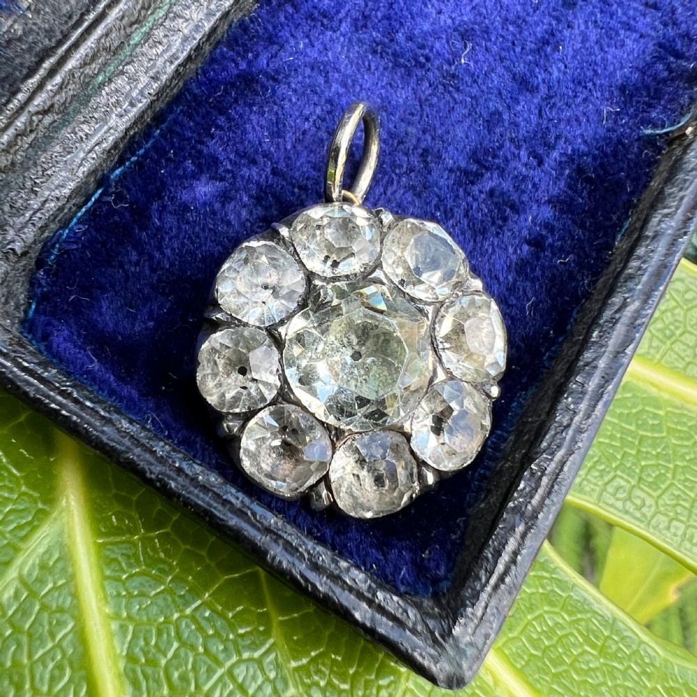 Georgian Silver Black Dot Cushion Cut Paste Pendant View VIII