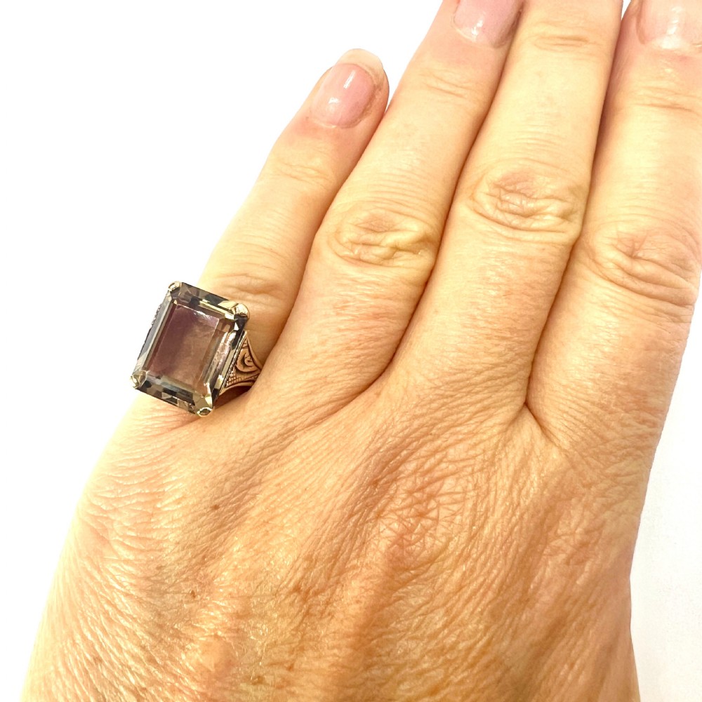 Victorian 9CT Gold Smoky Quartz Cocktail Ring View VII