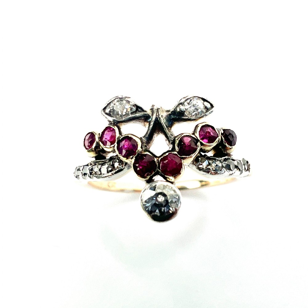 Antique Ruby and Diamond 14CT Gold Cherries Ring