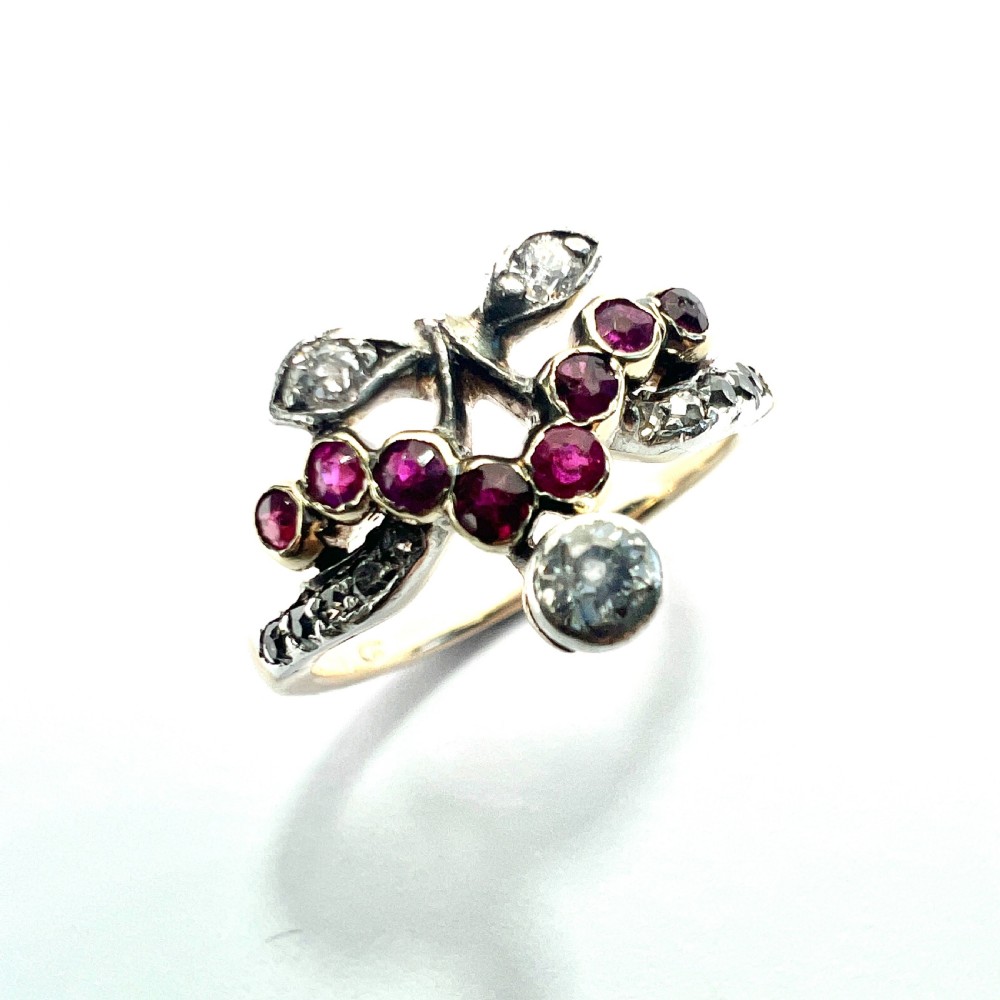 Antique Ruby and Diamond 14CT Gold Cherries Ring View III