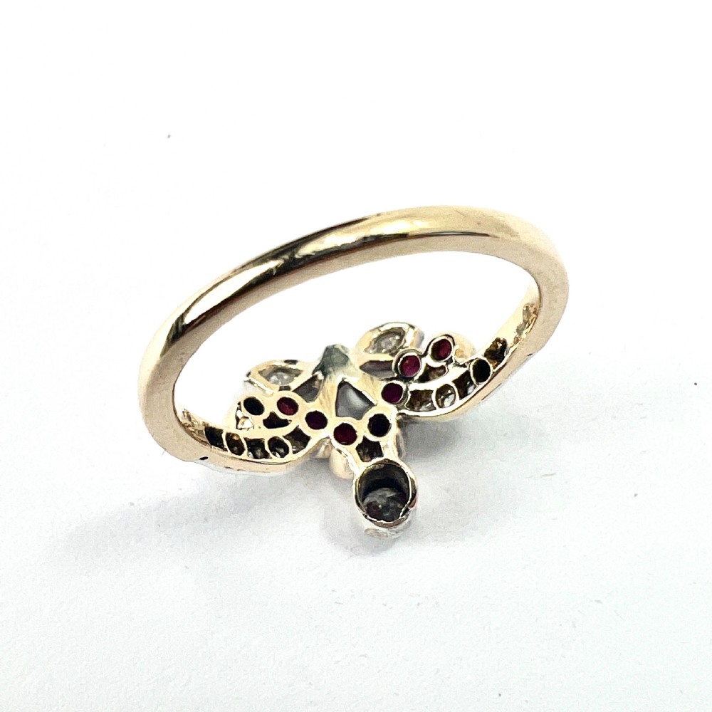 Antique Ruby and Diamond 14CT Gold Cherries Ring View IV