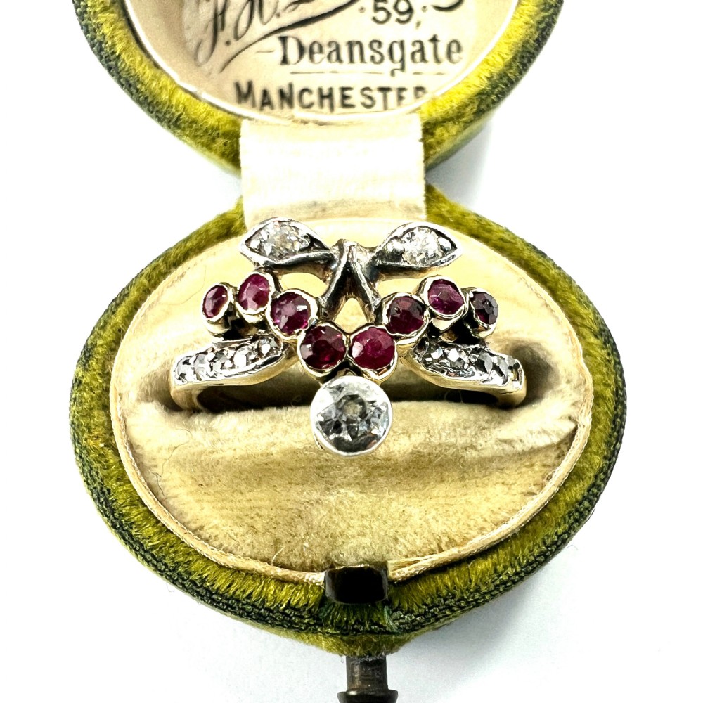 Antique Ruby and Diamond 14CT Gold Cherries Ring View VI
