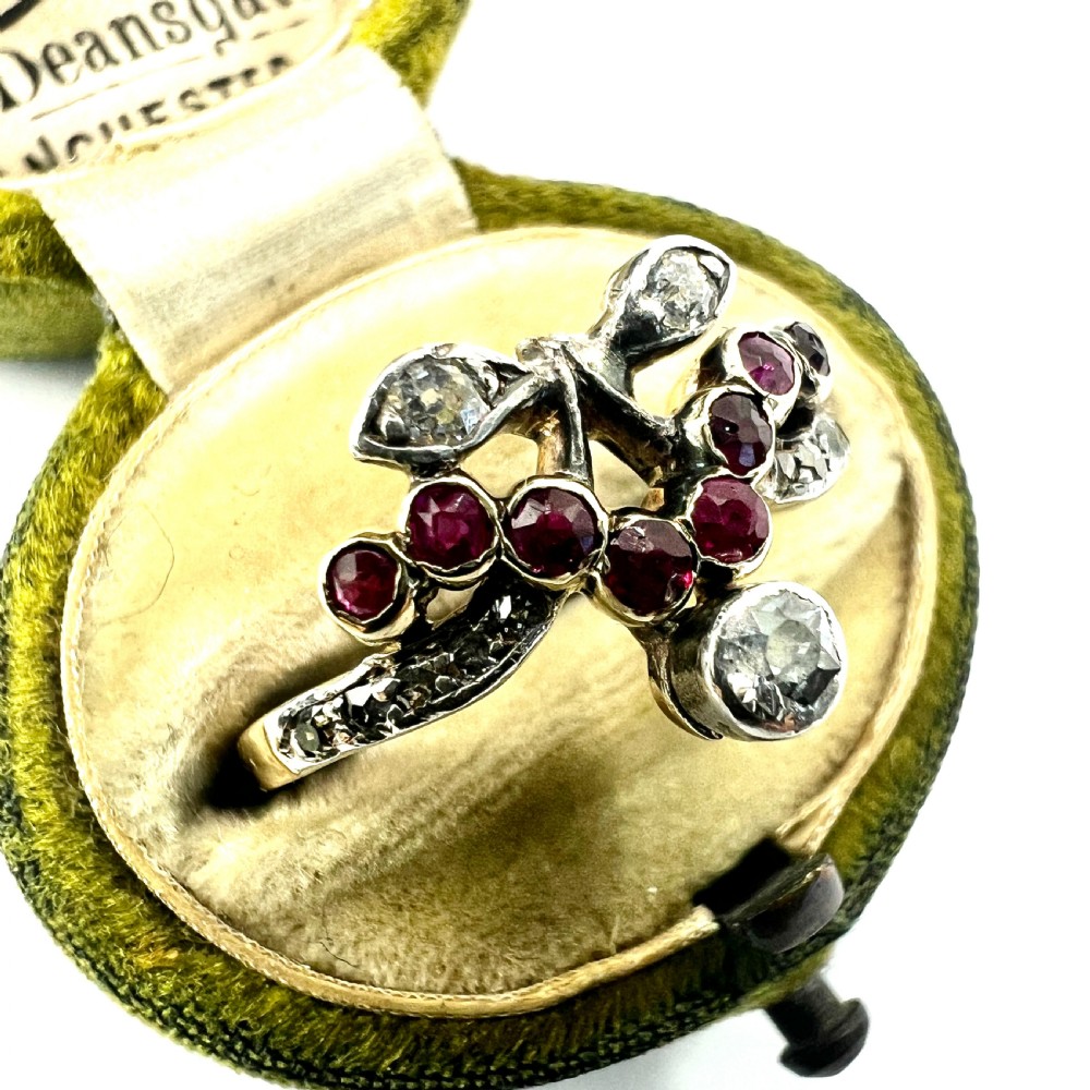Antique Ruby and Diamond 14CT Gold Cherries Ring View VII