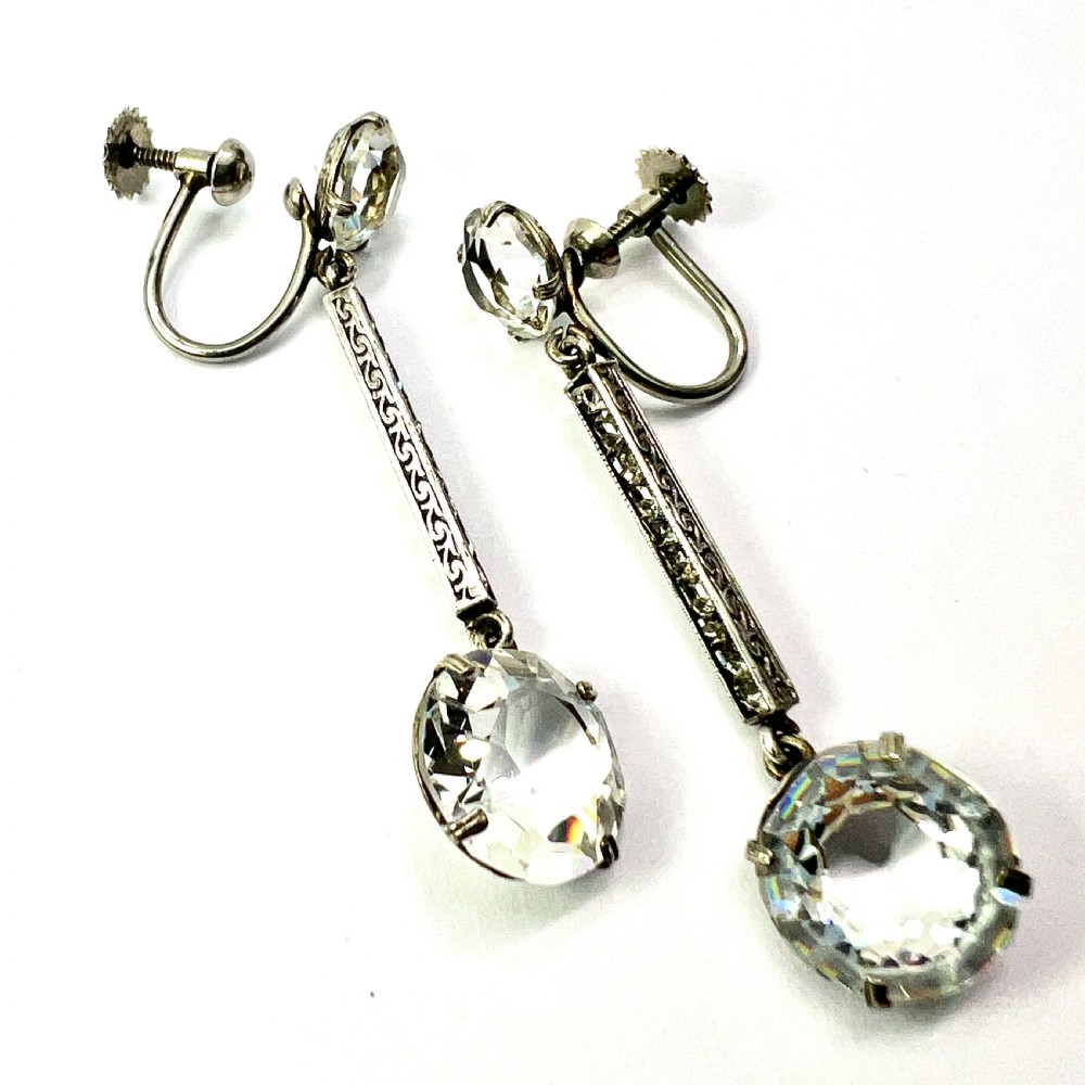 Art Deco Silver Paste Drop Screwback Earrings