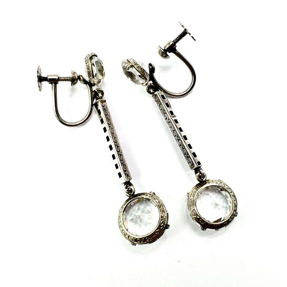 Art Deco Silver Paste Drop Screwback Earrings View II