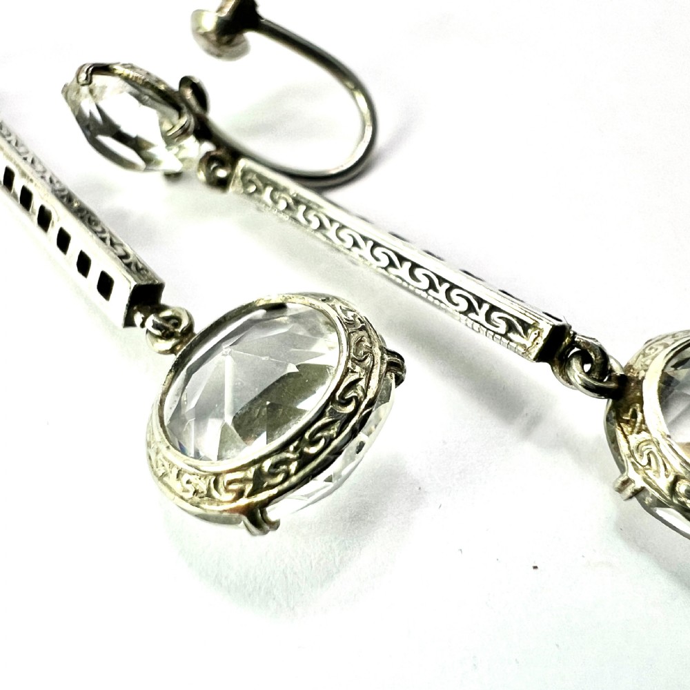 Art Deco Silver Paste Drop Screwback Earrings View III