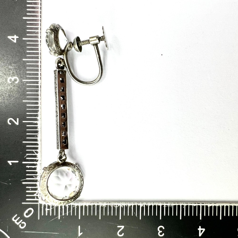 Art Deco Silver Paste Drop Screwback Earrings View V