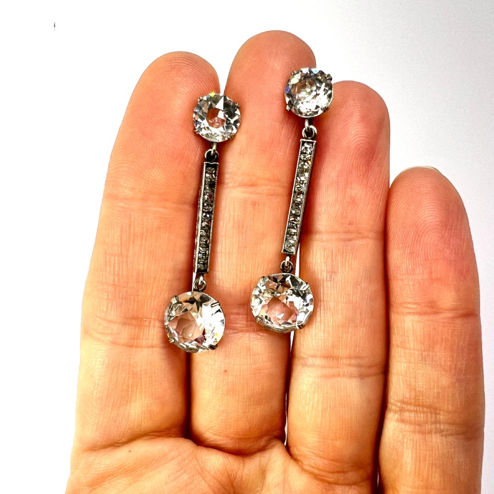 Art Deco Silver Paste Drop Screwback Earrings View VII