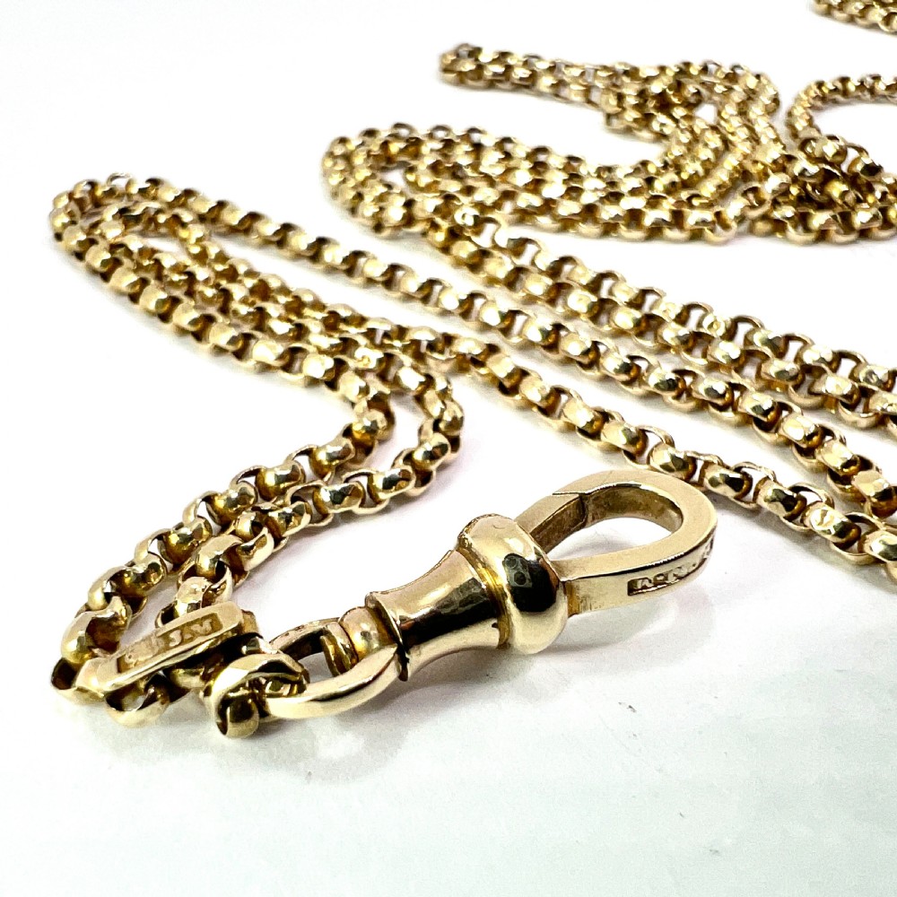 Very Long Victorian 9CT Gold Longuard Chain with Albert Clip