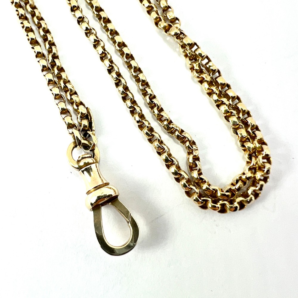 Very Long Victorian 9CT Gold Longuard Chain with Albert Clip View V