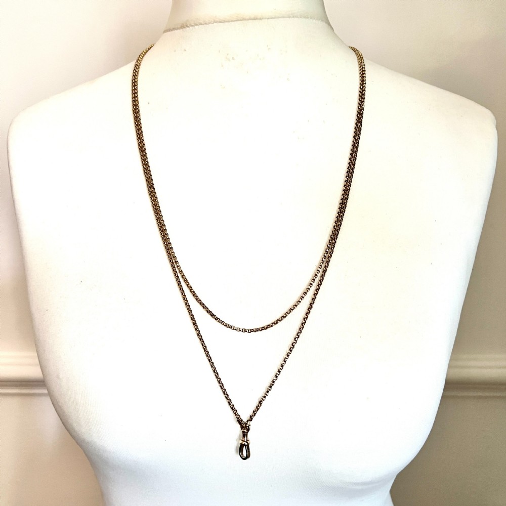 Very Long Victorian 9CT Gold Longuard Chain with Albert Clip View VIII