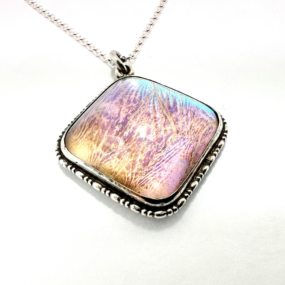 Art Deco Sterling Silver Blue Morpho Butterfly Wing Pendant Necklace  View III