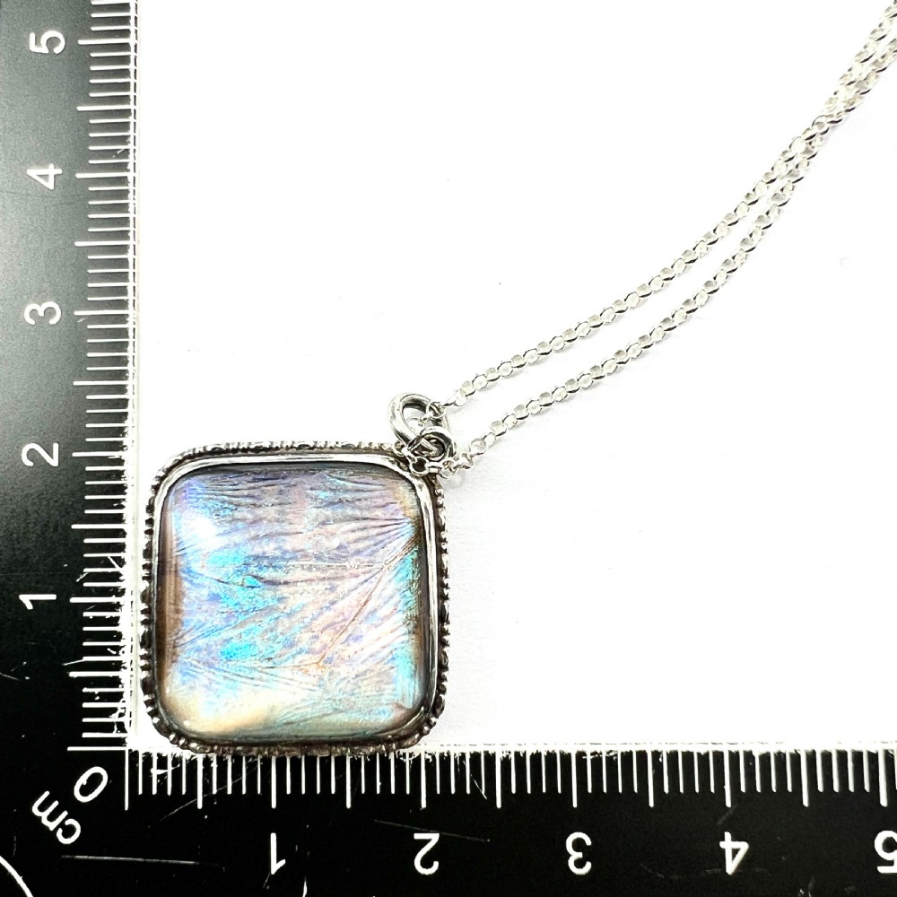 Art Deco Sterling Silver Blue Morpho Butterfly Wing Pendant Necklace  View VII