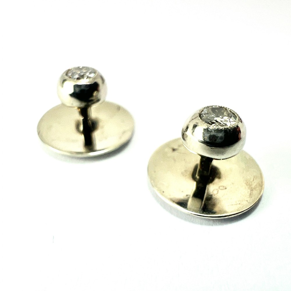 Boxed Vintage Diamond 18CT White Gold Shirt Studs View V