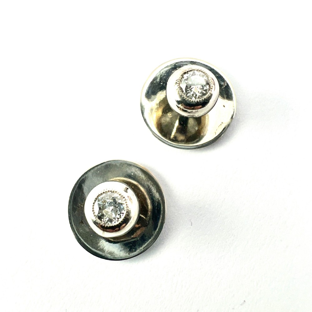 Boxed Vintage Diamond 18CT White Gold Shirt Studs View VII