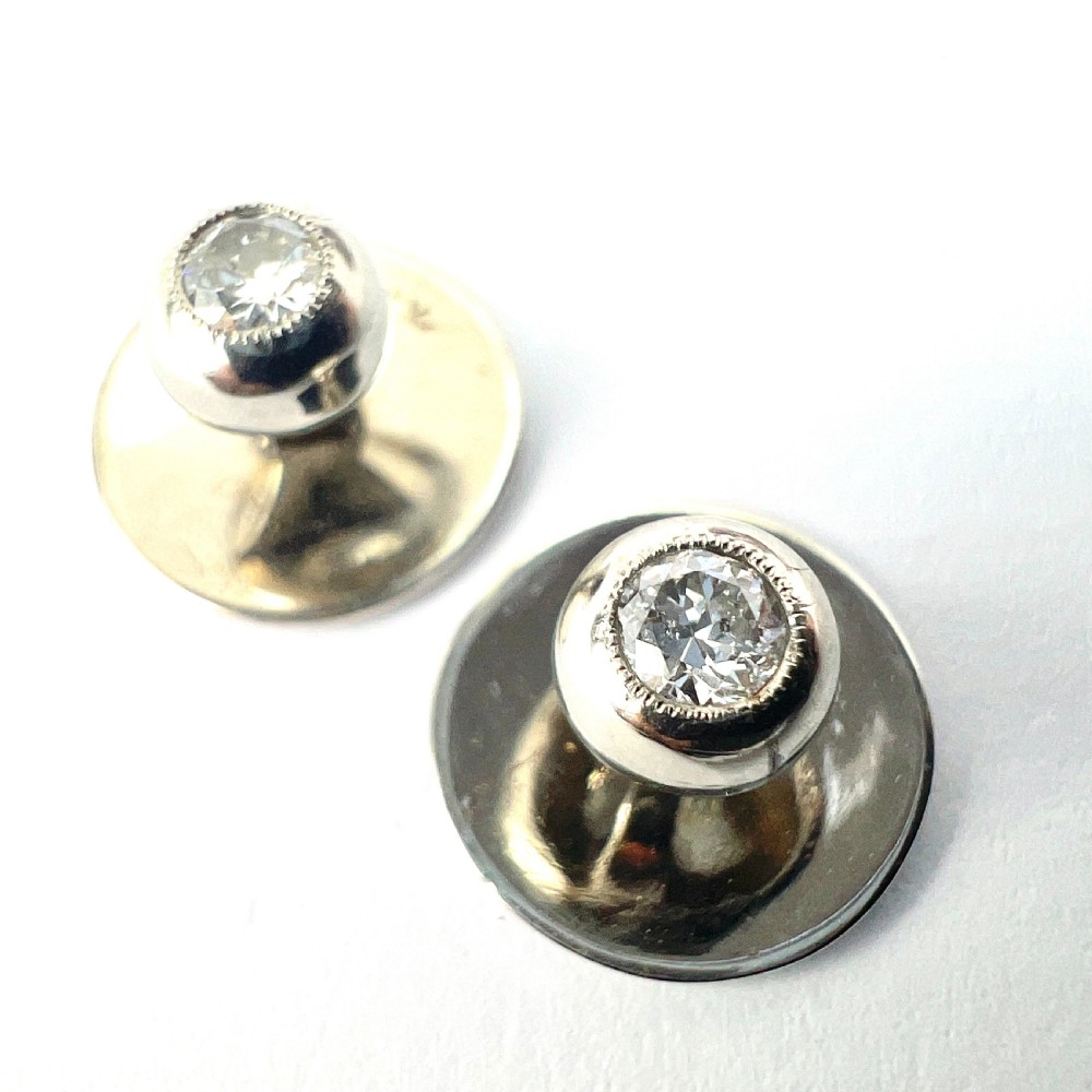 Boxed Vintage Diamond 18CT White Gold Shirt Studs View VIII