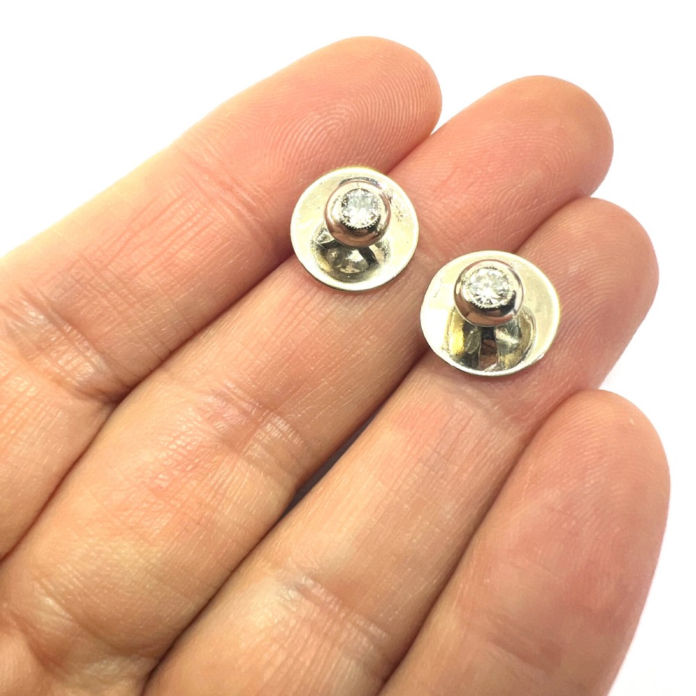 Boxed Vintage Diamond 18CT White Gold Shirt Studs View X