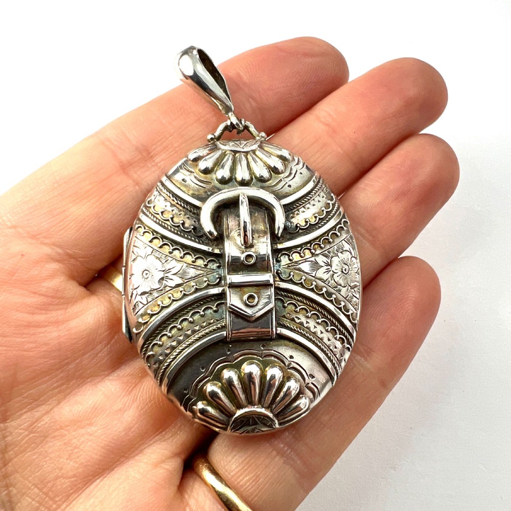 Large Victorian Silver Buckle Locket Pendant View IX