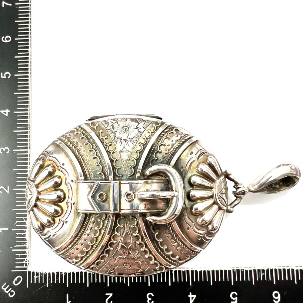 Large Victorian Silver Buckle Locket Pendant View X