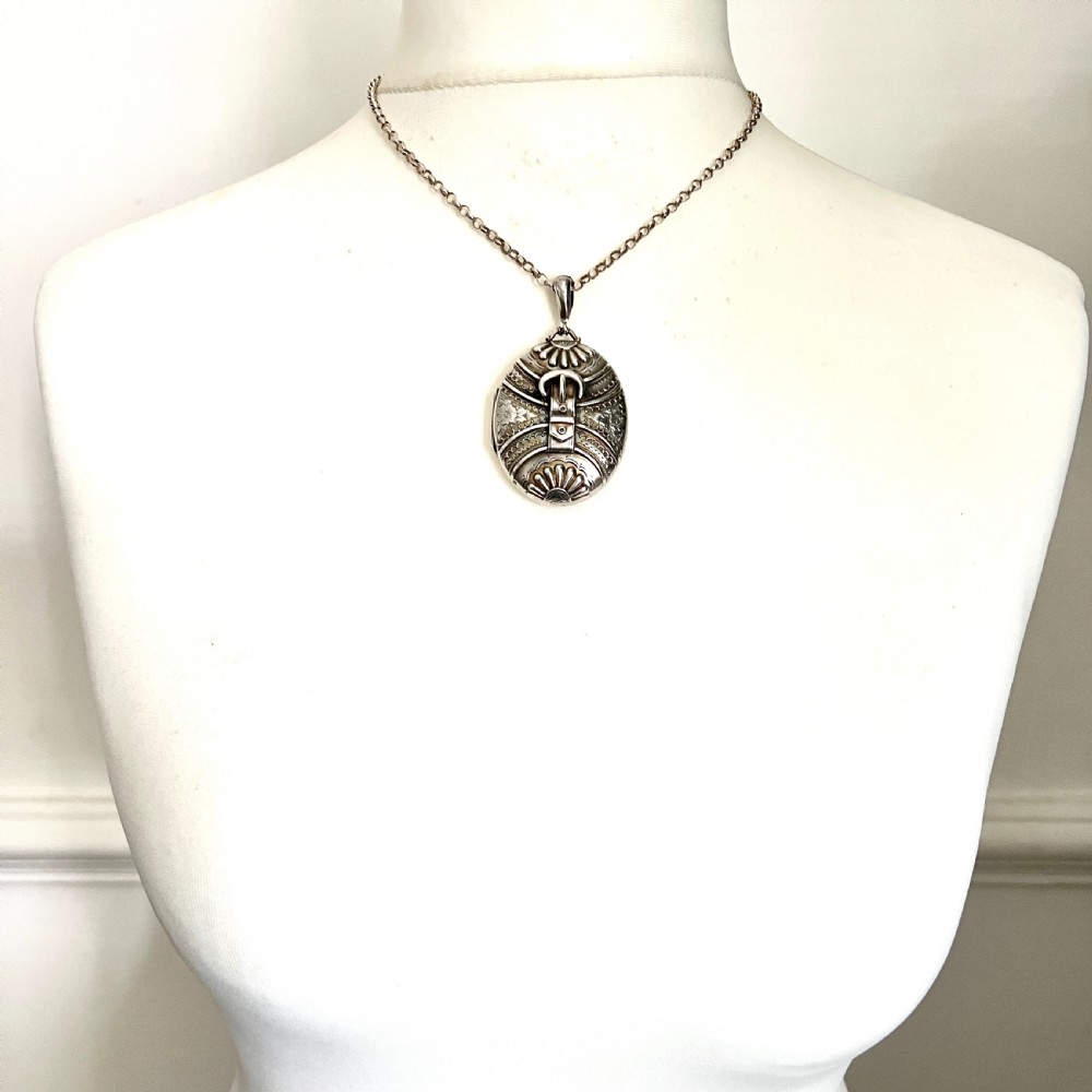 Large Victorian Silver Buckle Locket Pendant View XI