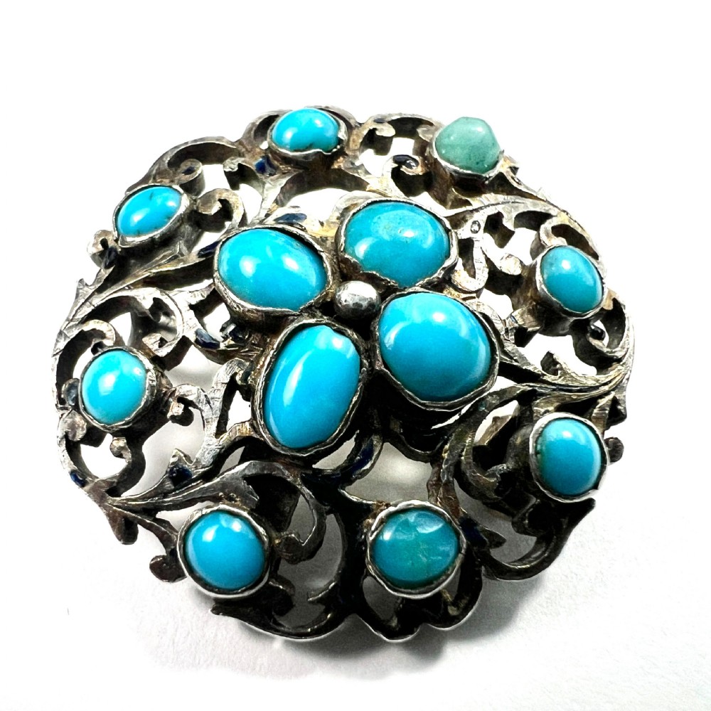 • Antique Austro Hungarian Victorian Turquoise Silver Brooch View III