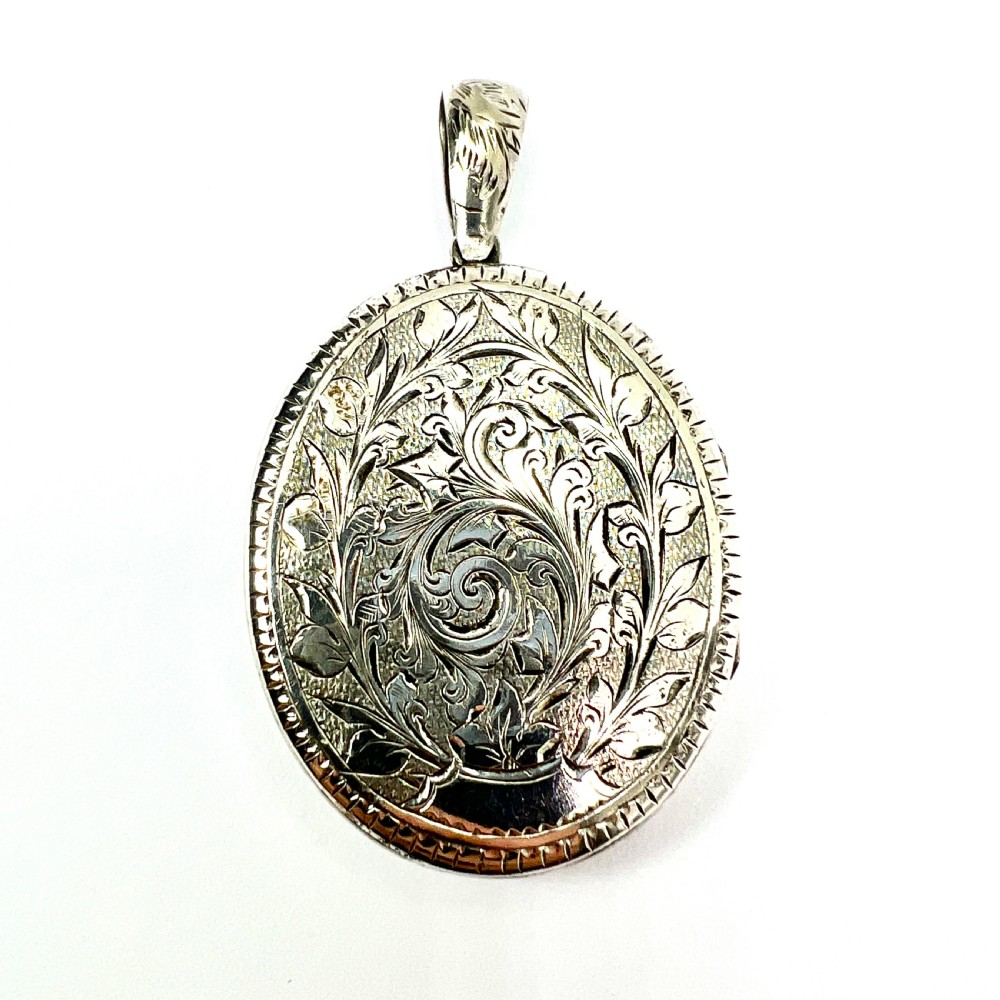 Large Antique Victorian Engraved Silver Locket Pendant