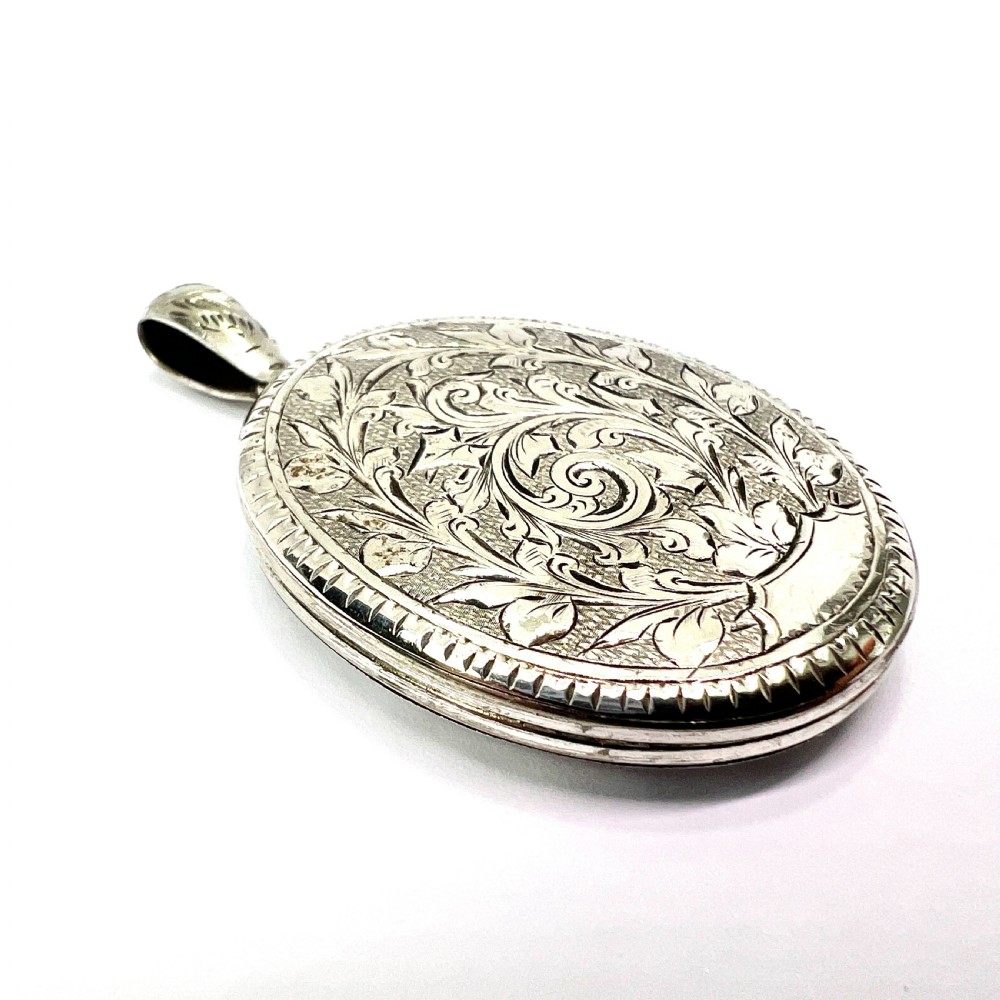 Large Antique Victorian Engraved Silver Locket Pendant View III