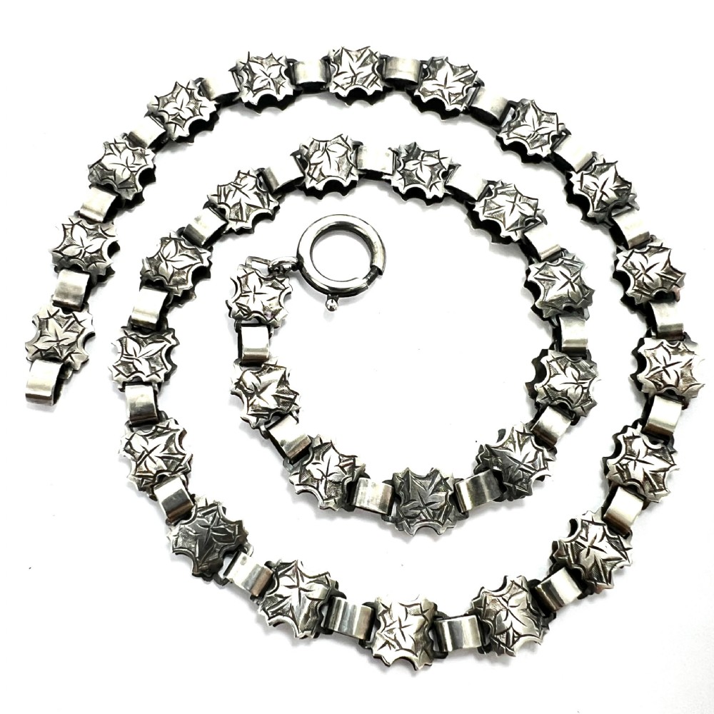 Antique Victorian Silver Ivy Engraved Book Chain Necklace