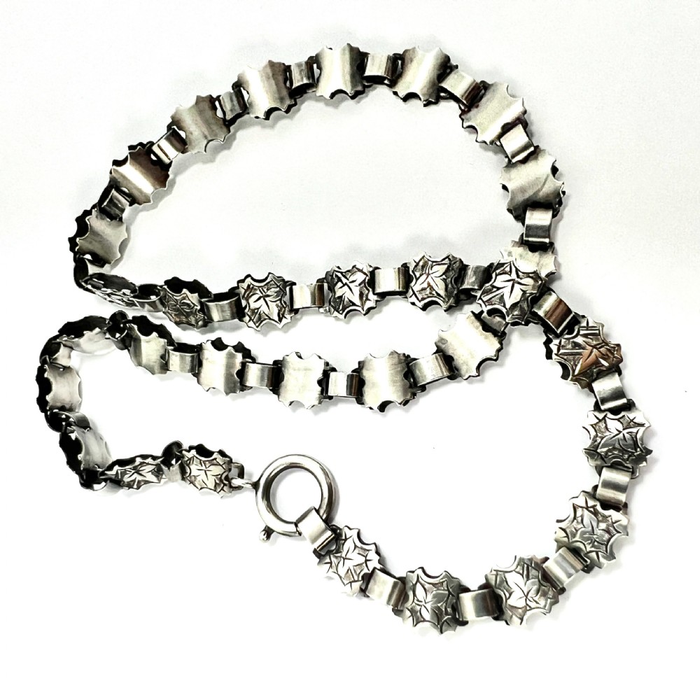 Antique Victorian Silver Ivy Engraved Book Chain Necklace View III