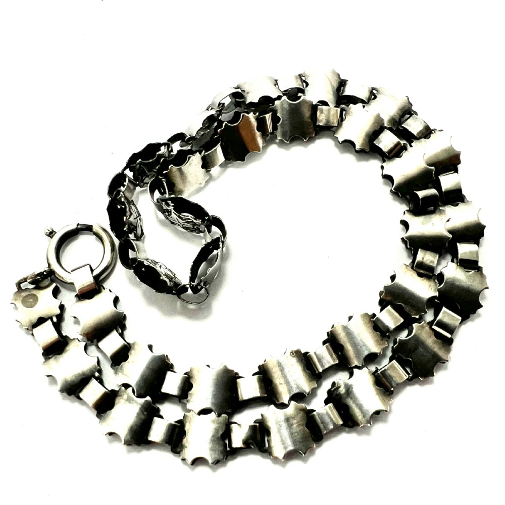 Antique Victorian Silver Ivy Engraved Book Chain Necklace View VI