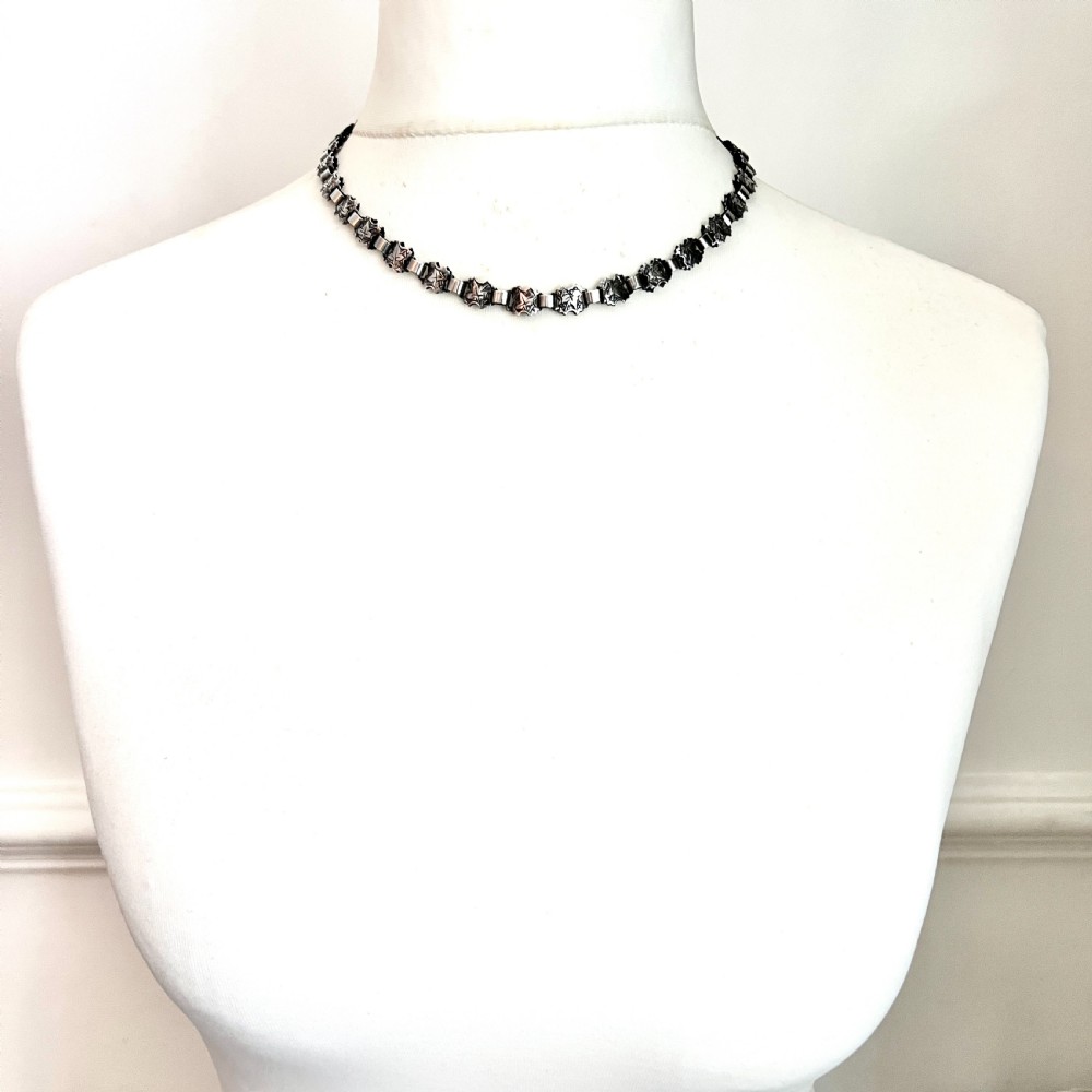Antique Victorian Silver Ivy Engraved Book Chain Necklace View VII