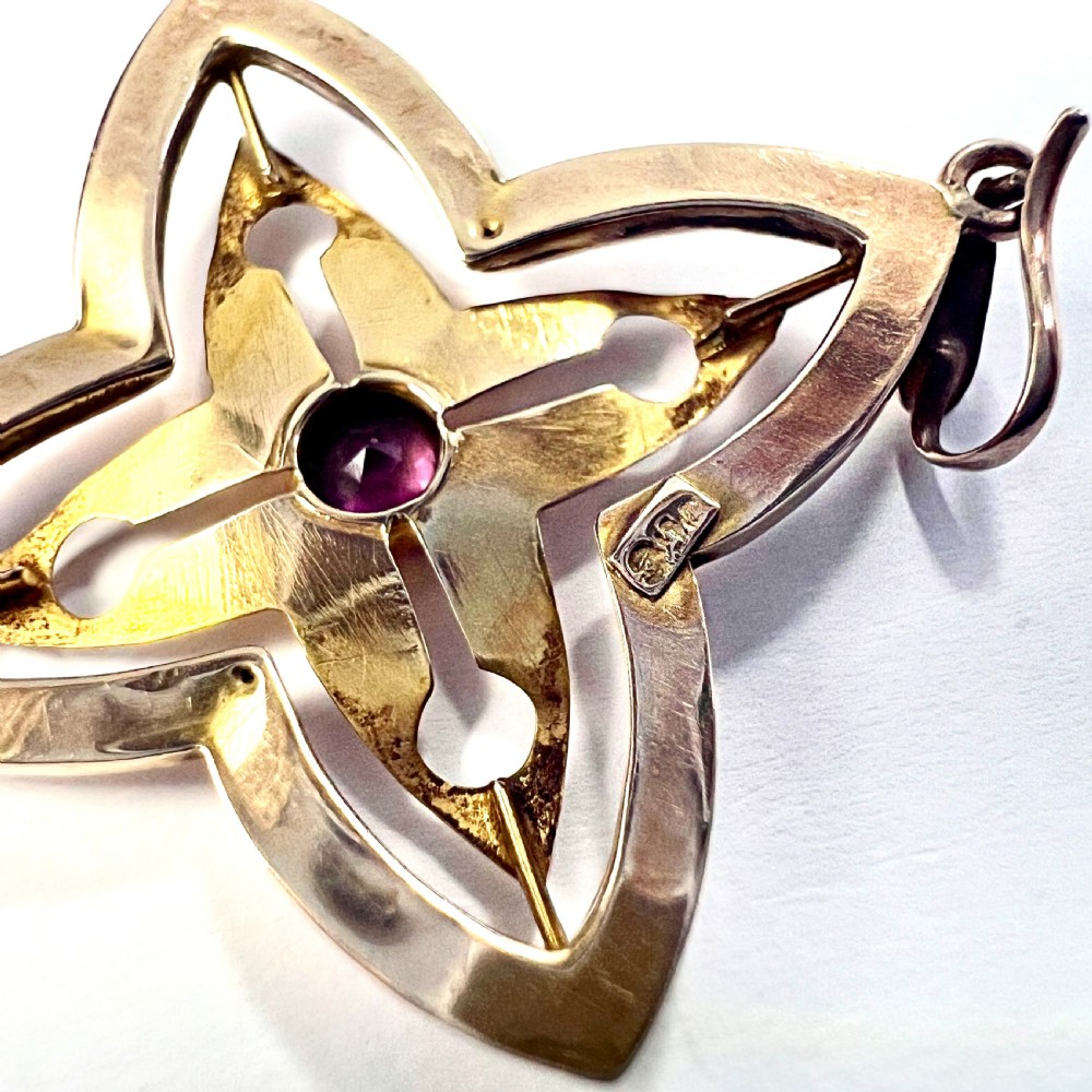 Edwardian 9CT Gold Art Nouveau Garnet Drop Pendant View IV