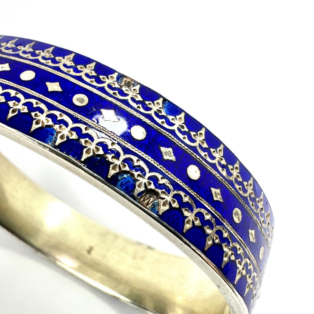 RESERVED for J • Victorian Blue Enamel Silver Hinged Cuff Bangle View VII