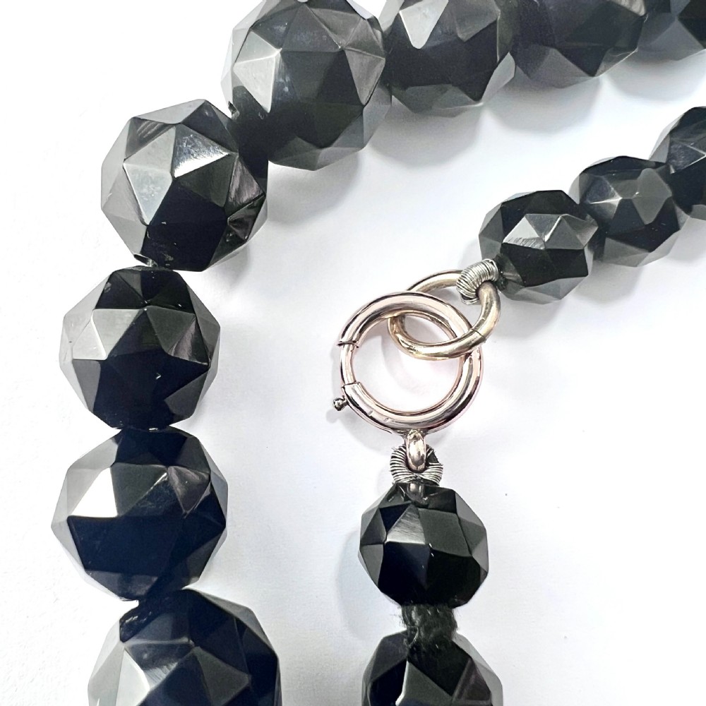 Victorian Whitby Jet Bead Necklace with 9CT Gold Clasp  View II