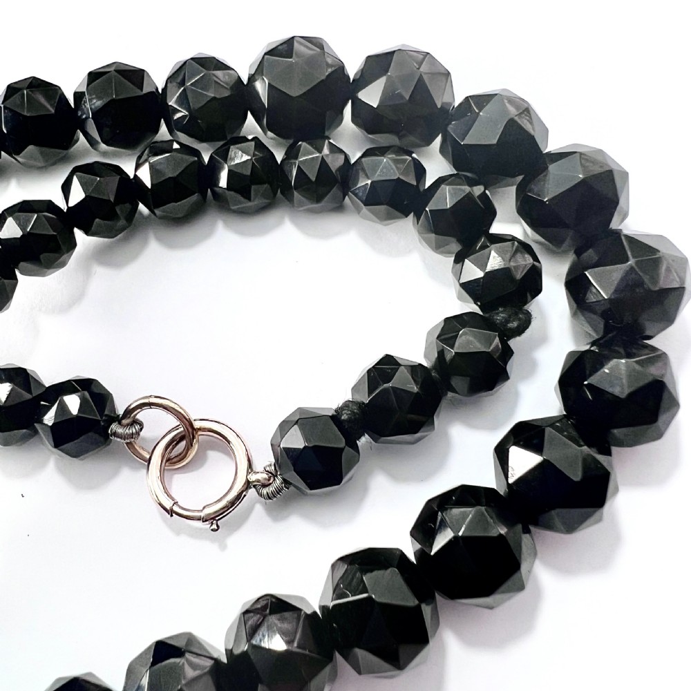 Victorian Whitby Jet Bead Necklace with 9CT Gold Clasp  View III