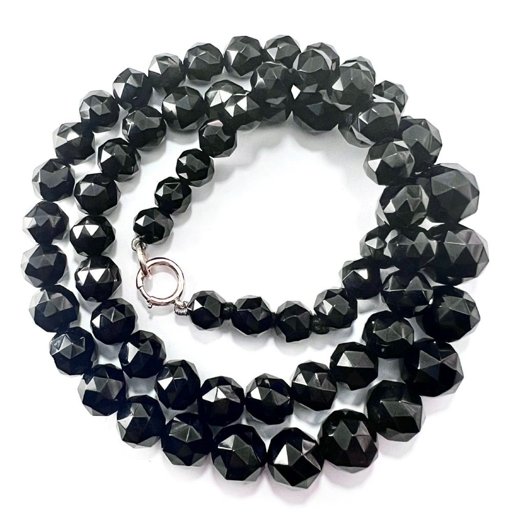 Victorian Whitby Jet Bead Necklace with 9CT Gold Clasp  View IV