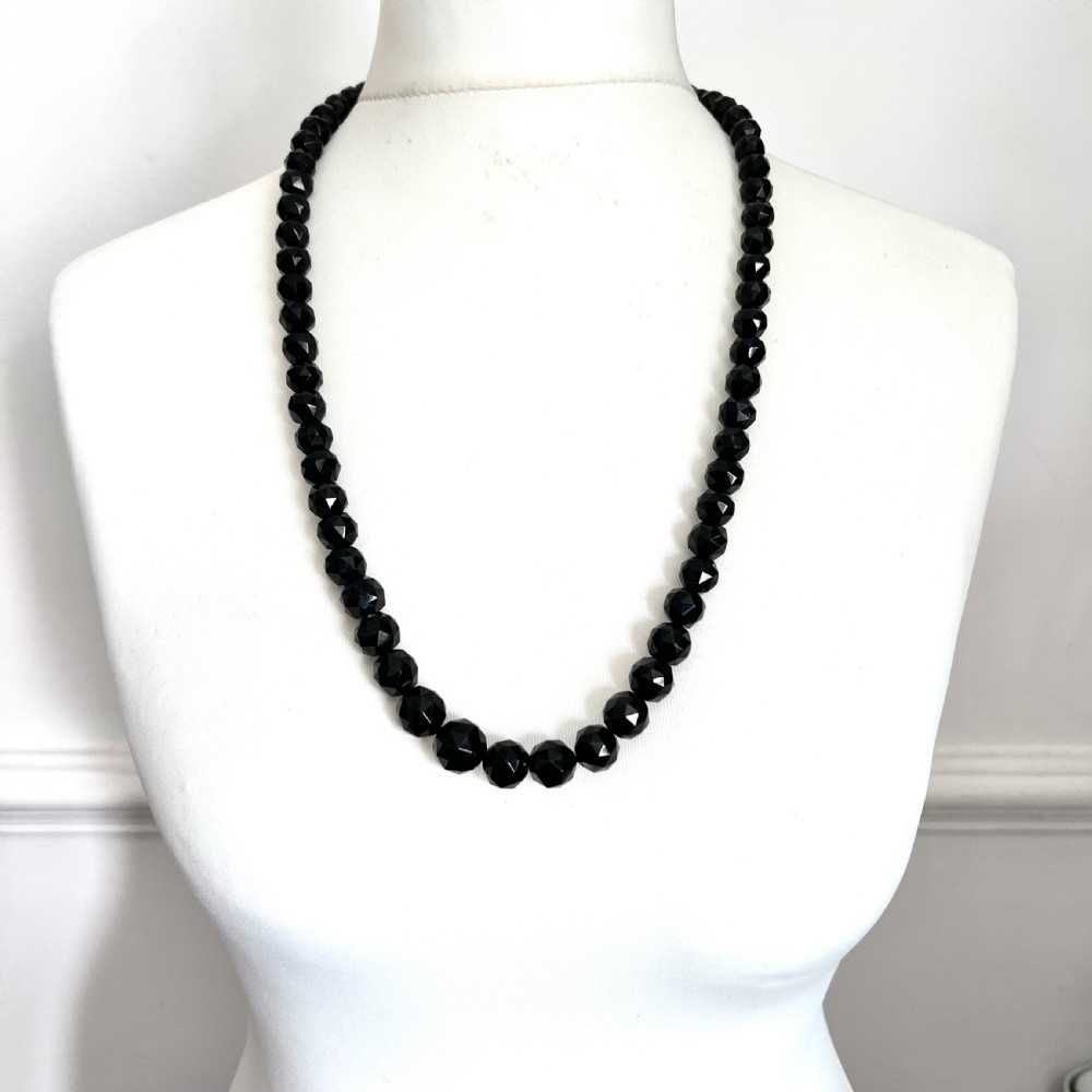 Victorian Whitby Jet Bead Necklace with 9CT Gold Clasp  View V
