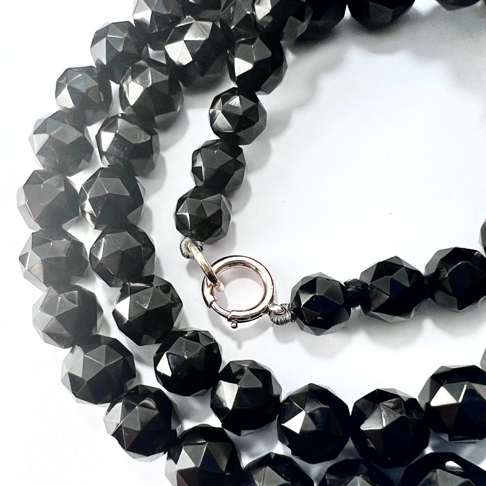 Victorian Whitby Jet Bead Necklace with 9CT Gold Clasp  View VI